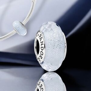 PANDORA Sterling Silver Frosty Mint Shimmer Faceted Murano Glass Charm Retired